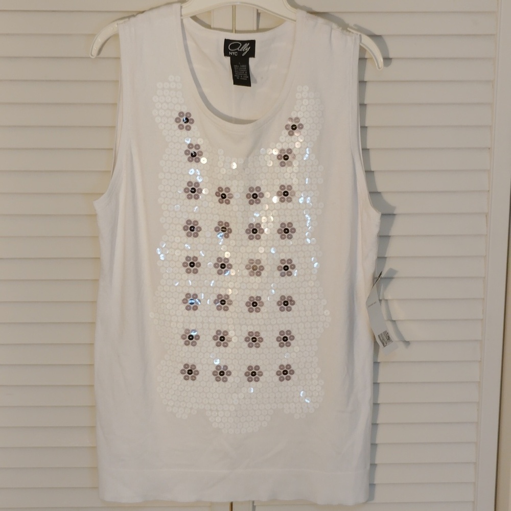 Elegant White Sequin Sweater Tank Top by AllyNYC